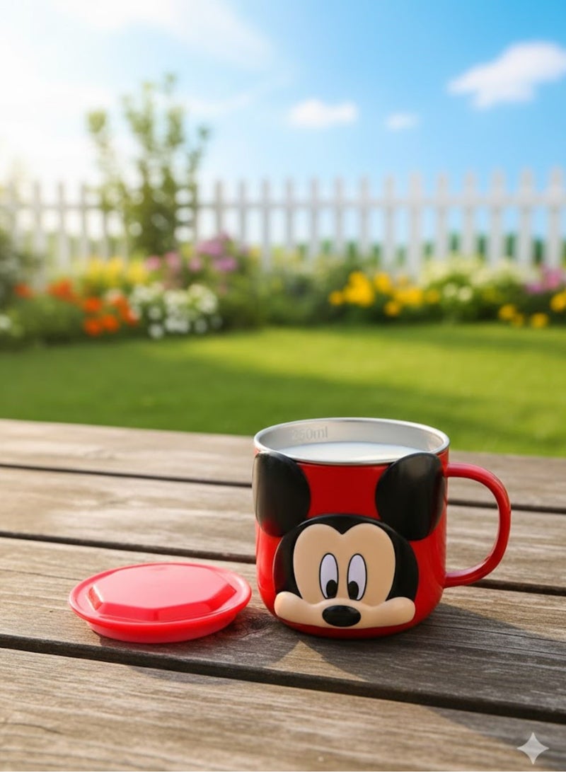 Disney Kids Stainless Steel Drinking Mug with Lid – Cartoon Design | Double Wall Insulated Cup for Hot & Cold Drinks | Leak-Resistant, Safe & Durable Children Mug (Mickey Red) - Image 3